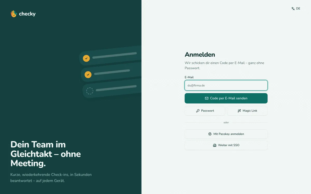 Inicio de sesión con código, passkey o SSO